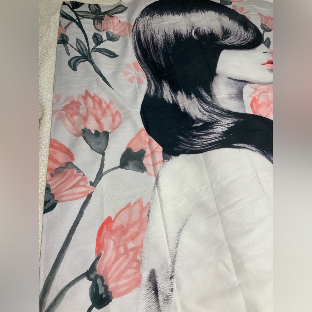 Society6 Tapestry Woman With Flowers Pink Black White Photograph Wall Hanging - Picture 3 of 6